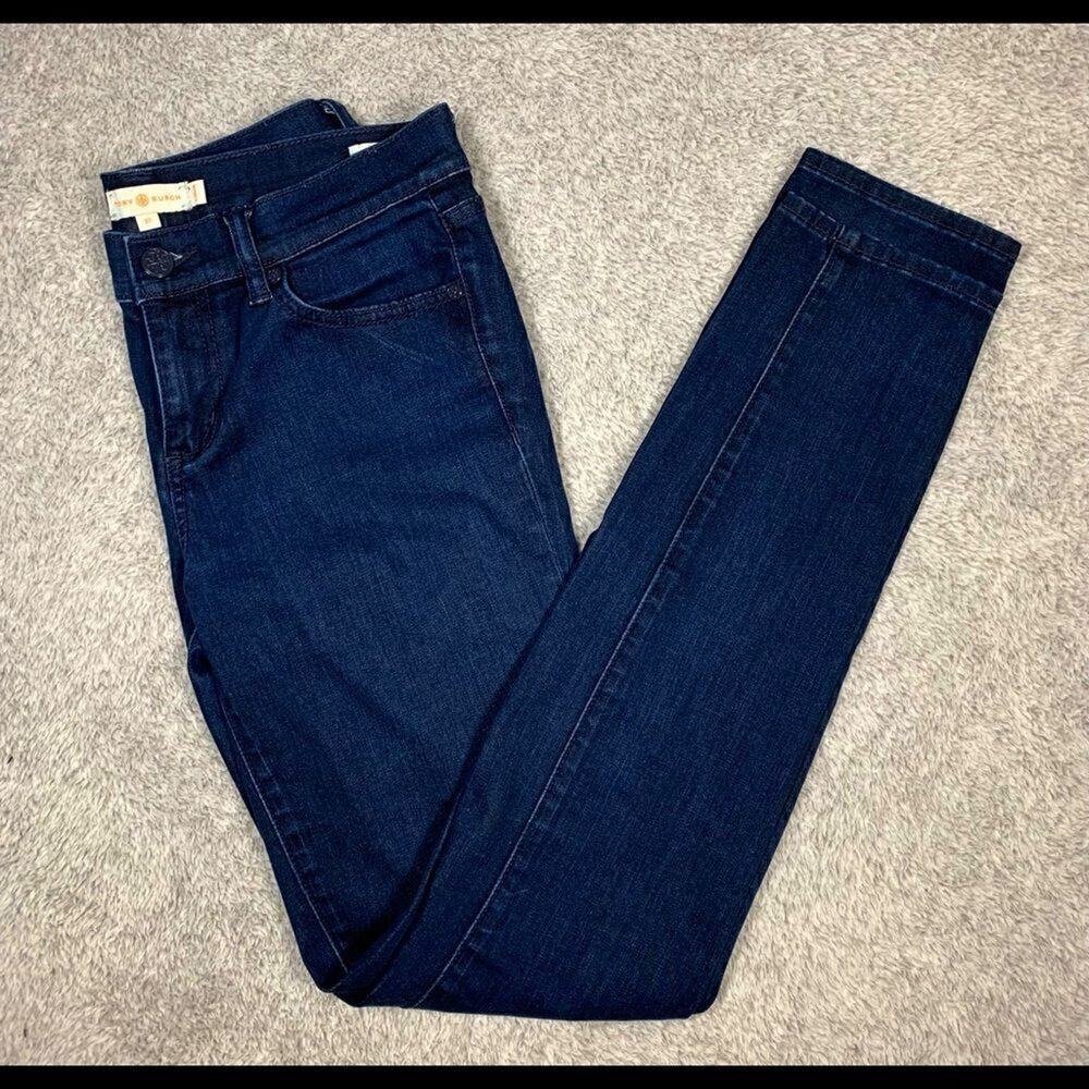 Tory Burch Skinny Jean Leggings Dark Rinse Blue Stretch Denim Womens 27